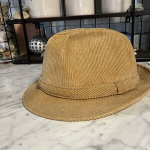 Vintage Beacon Hill Beige fedora corduroy Hat with Satin Lining